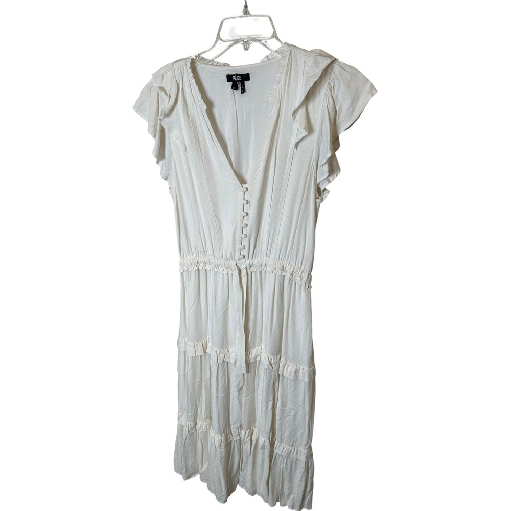 PAIGE White Rozlyn‎ Tiered Midi Dress Womens Size M Flutter Sleeve